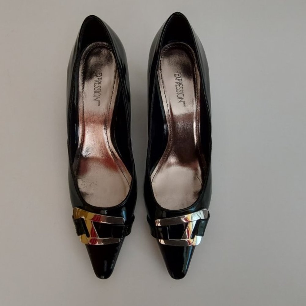 Black Patent Heels With Silver Buckle